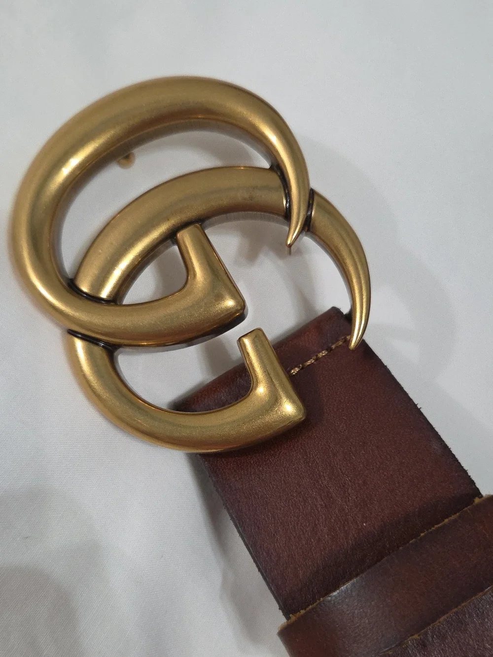 Gucci Brown Leather Belt with Gold Double G Buckle